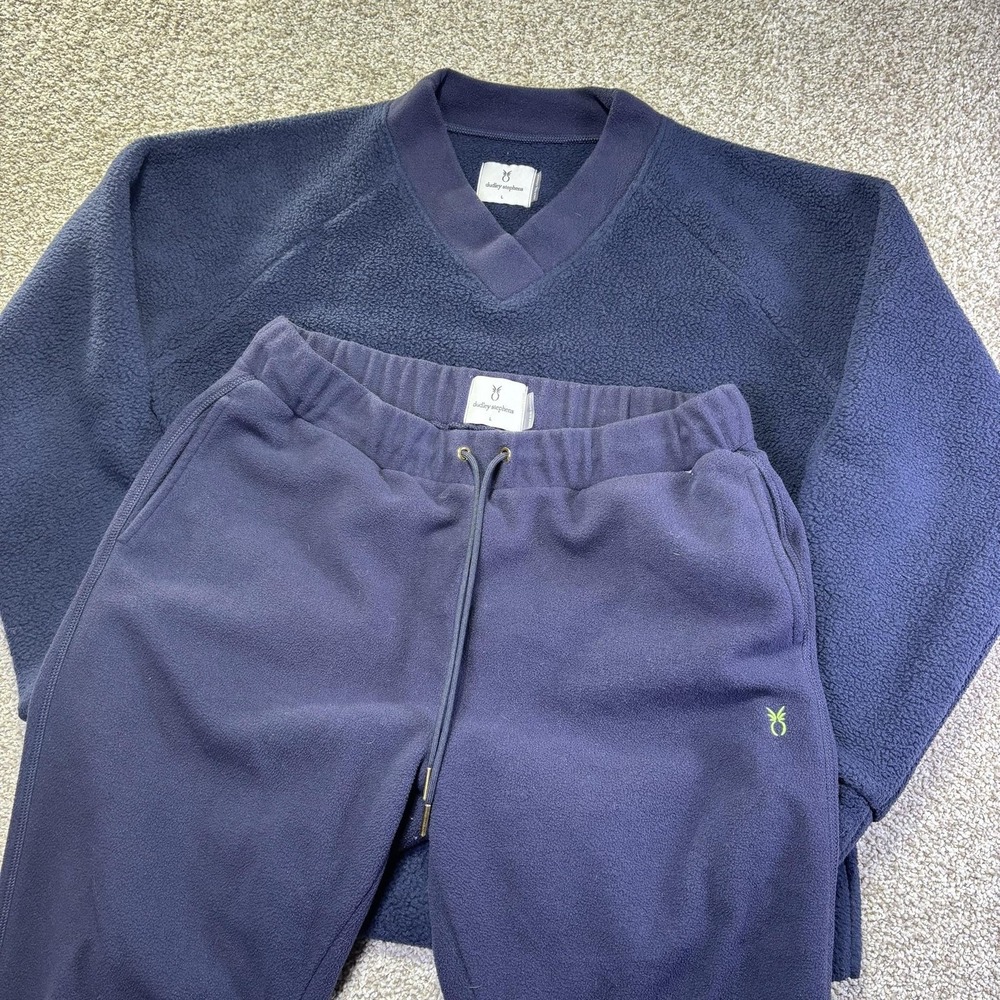 Dudley Stephens Sweatsuit Womens Large Blue Fleece V Neck Sweatshirt Pants‎ Set
